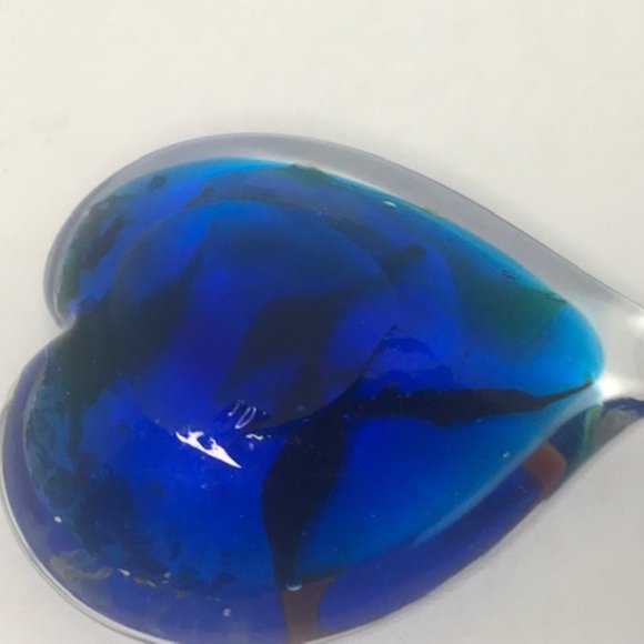 VTG Murano Glass Art, Heart Shaped Cobalt Blue Hand Blown Glass Paperweight - Picture 8 of 13